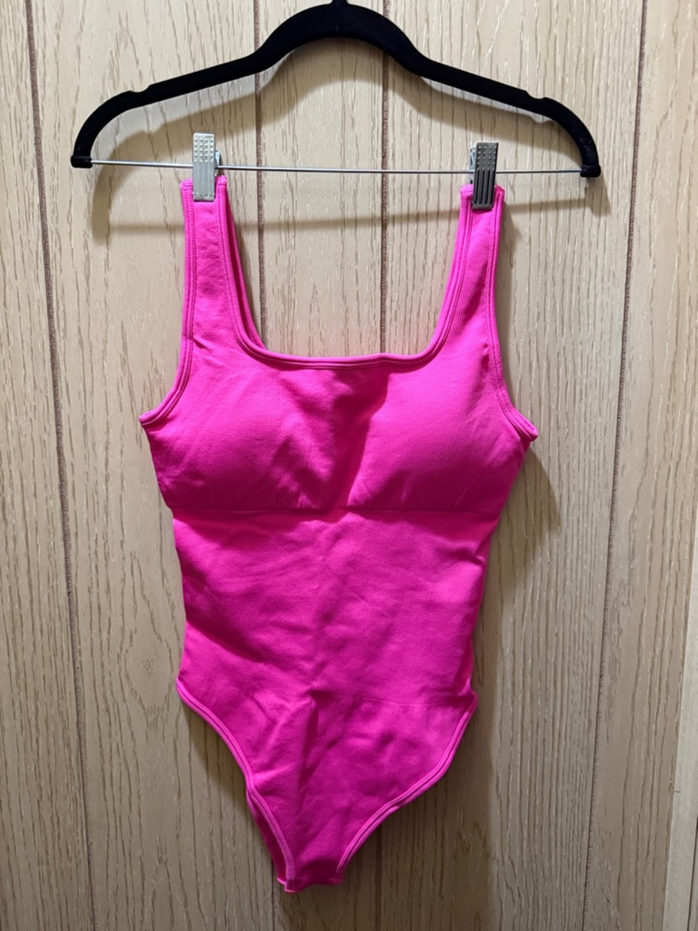 OQQ Scoop Neck One-Piece Bodysuit in Hot Pink
